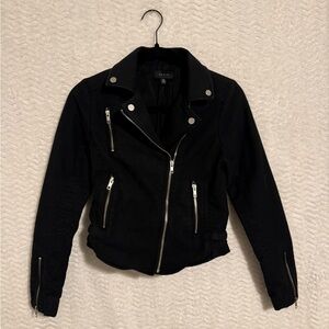 DSTLD Black 💯 Cotton Motto Jacket with Silver Zippers. Size XS. This is 🔥🧡